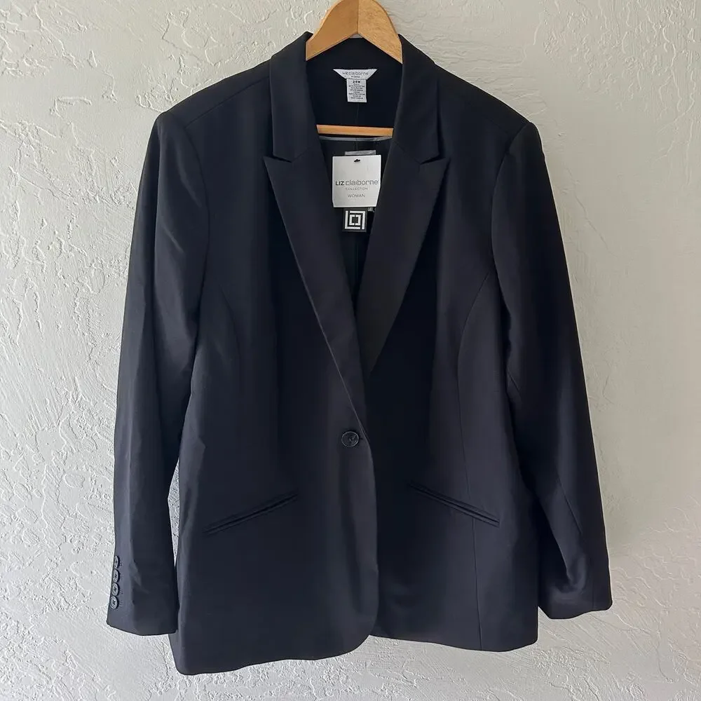 LIZ CLAIBORNE Womens Rayon Blazer Single Breasted NEW Size 24W Corpcore Black - Picture 1 of 8